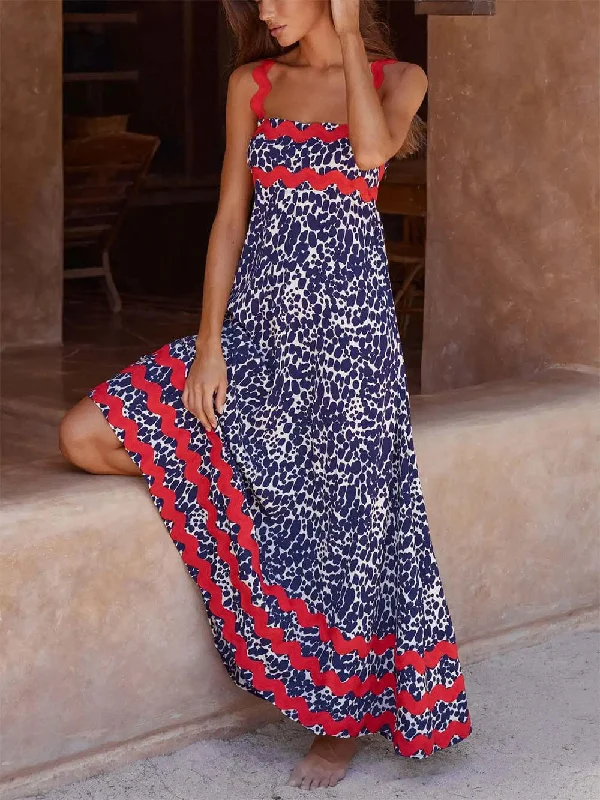 Suspender Print Stylish Maxi Dress Elegant Sleeveless Maxi Dress