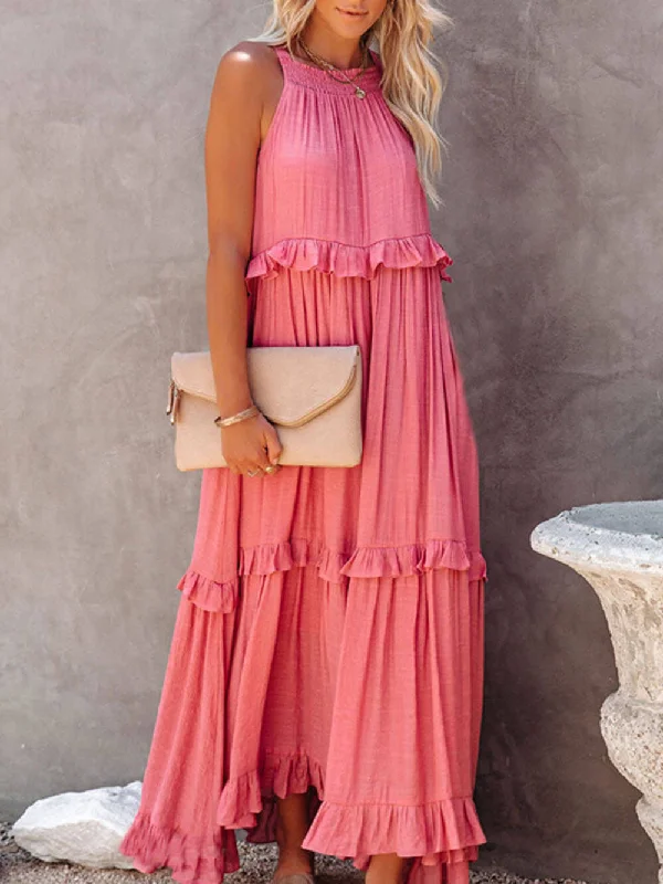 Irregular Cake Stylish Sleeveless Maxi Dress Stylish Pleated A-Line Maxi Dress