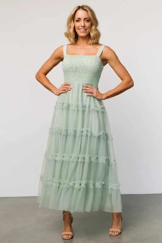 Constance Tulle Maxi Dress | Light Sage Comfortable Bohemian Maxi Dress