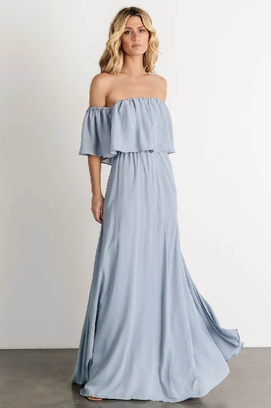 Diana Off Shoulder Maxi Dress | Light Blue Stylish Empire Waist Maxi Dress