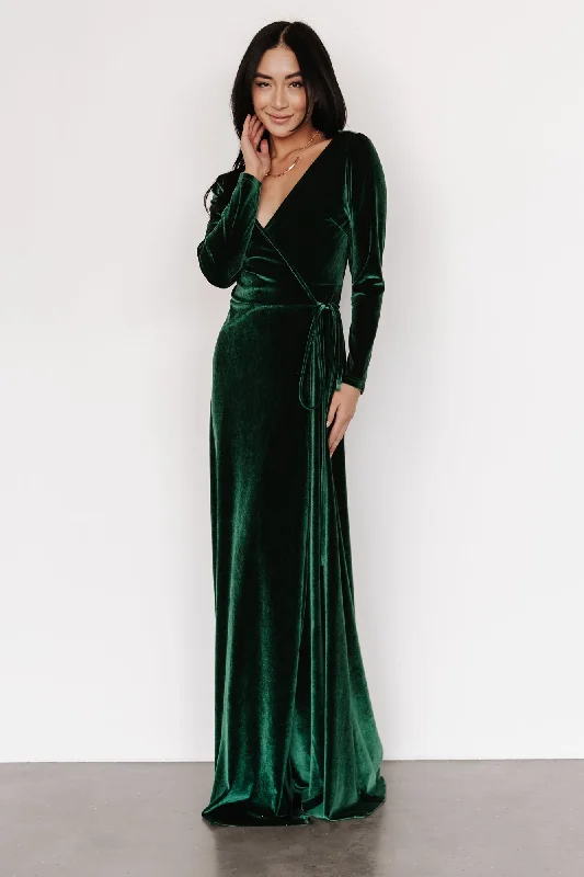 Esmerelda Velvet Wrap Maxi Dress | Forest Chic Off-Shoulder Maxi Dress