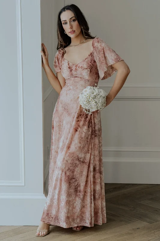 Everley Velvet Maxi Dress | Blush Comfortable Pleated Maxi Dress