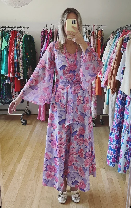 Floral Print Maxi Dress 70s Comfortable Bohemian Maxi Dress