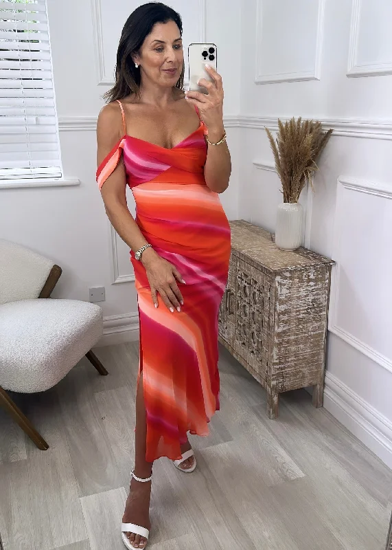 Julia Sunset Orange Maxi Dress Elegant Sleeveless Maxi Dress