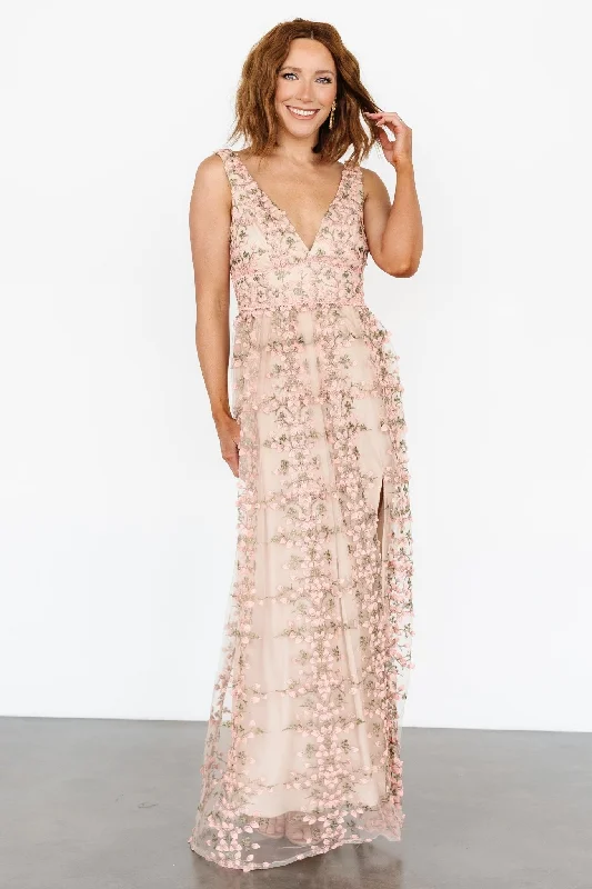 Kassia Applique Maxi Dress | Nude + Pink Stylish Longline Maxi Dress