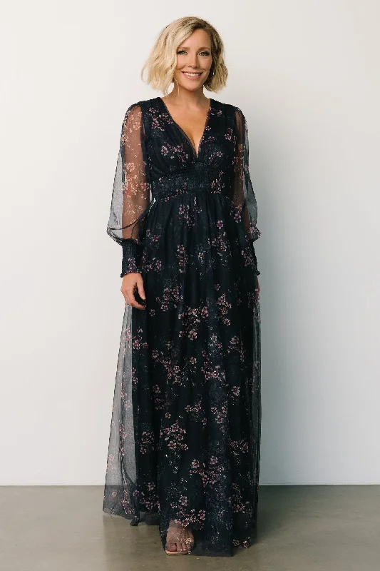 Layla Tulle Maxi Dress | Metallic Blue + Pink Classic Black Maxi Dress