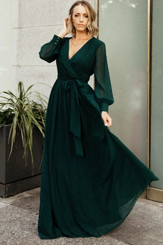 Lydia Maxi Dress | Hunter Green Trendy Maxi Dress with Bow