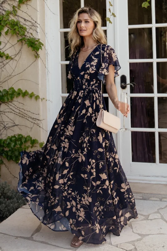 Lynlee Metallic Maxi Dress | Navy Comfortable Flowy Maxi Dress