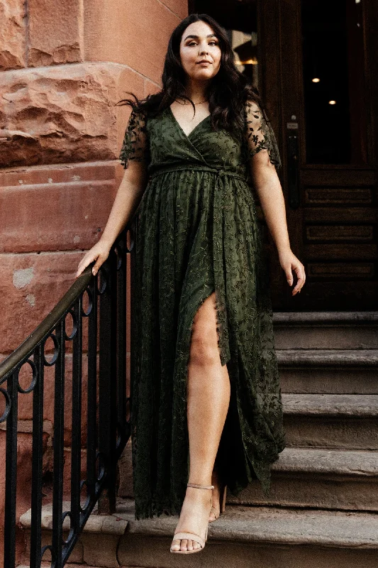 Marseille Embossed Maxi Dress | Olive Elegant Maxi Dress with Ruffles