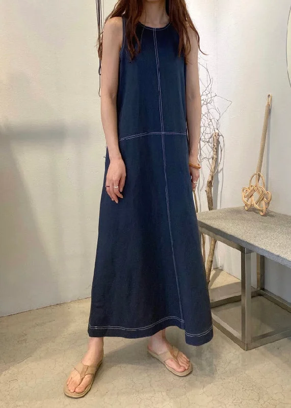 Navy Patchwork Cozy Maxi Dresses Sleeveless Classic V-Neck Maxi Dress