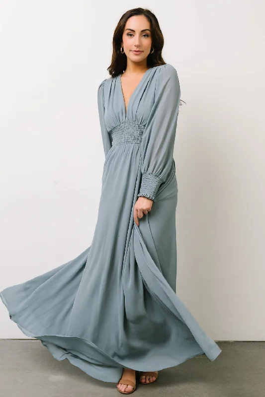 Olivia Maxi Dress | Dusty Blue Elegant Velvet Maxi Dress