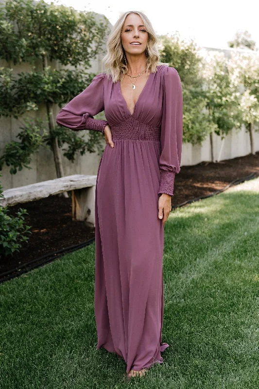 Olivia Maxi Dress | Vintage Plum Comfortable Satin Maxi Dress