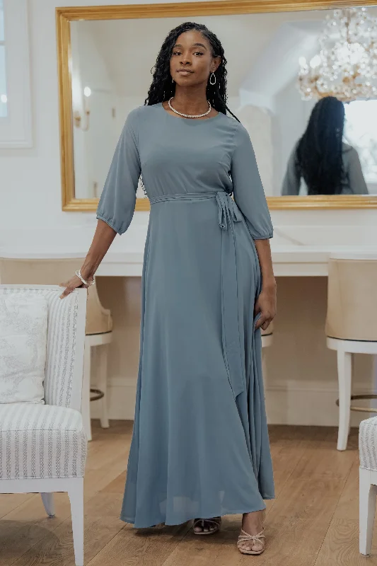 Rebecca Maxi Dress | Dusty Blue Cozy Maxi Dress with Slit