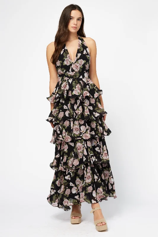 Rosie Ruffled Floral Maxi Dress Fashionable Faux Wrap Maxi Dress