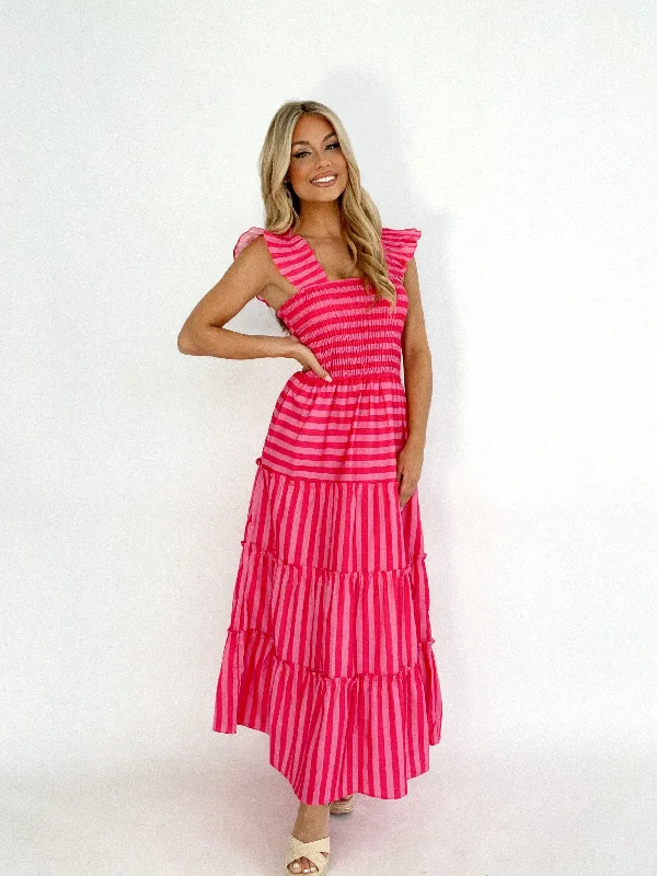 Sweet Melon Striped Maxi Dress Trendy Short Sleeve Maxi Dress