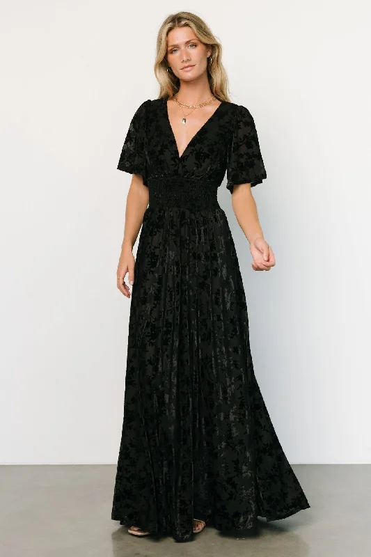 Veronica Velvet Maxi Dress | Black Fashionable High-Low Maxi Dress