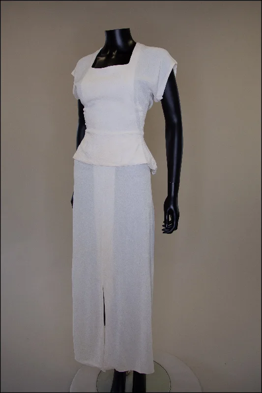 Vintage 1940s Cream Crepe Maxi Dress Cozy Longline Maxi Dress