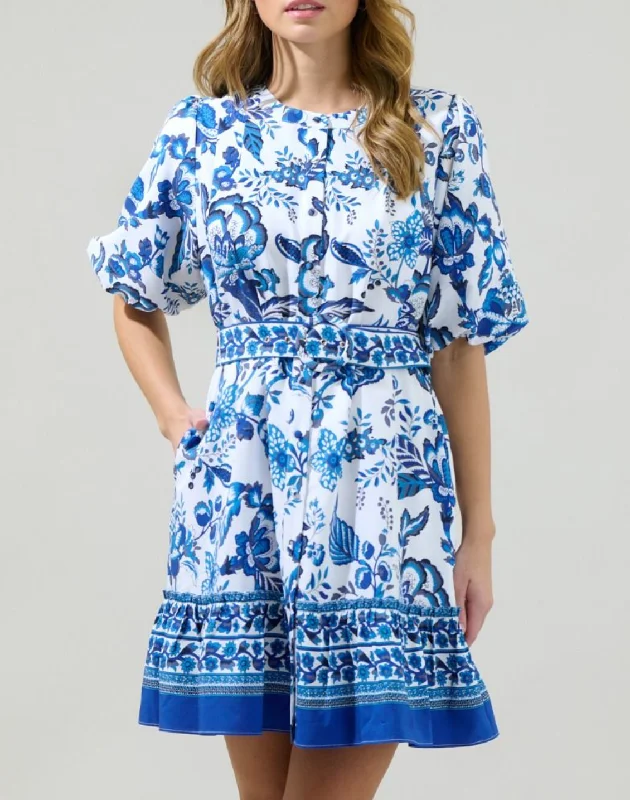 Floral Button-Down Mini Dress Comfortable Linen Mini Dress