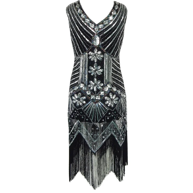 High Quality 2022 New Flapper Dress Great Gatsby Party Sequins V-Neck Women's Sexy Formal Mini Dresses Fashionable Lace-Trim Mini Dress