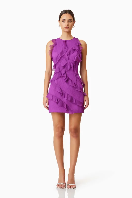 Mia Sheer Party Mini Dress In Purple Cozy Wraparound Mini Dress