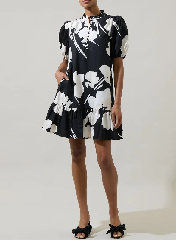 Shadow Floral Shift Mini Dress Chic Tropical Mini Dress