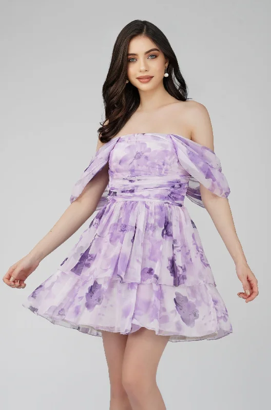 Sydney Chiffon Mini Dress in Lavender Cozy Satin Mini Dress