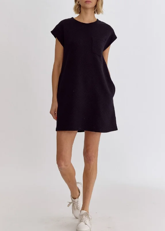 Textured Round Neck Sleeveless Mini Dress with Pockets Fashionable Off-Shoulder Mini Dress