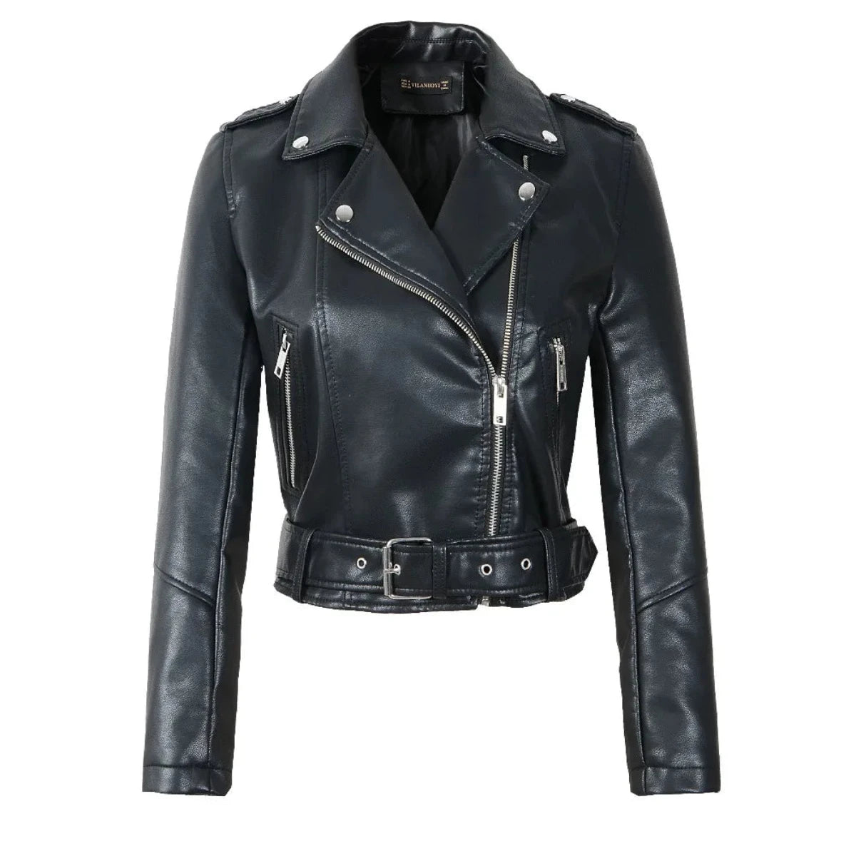 Alr™ Women's PU Leather Motorcycle Jacket with Zipper & Belt Denim Jacket Leather Jacket Suede Jacket