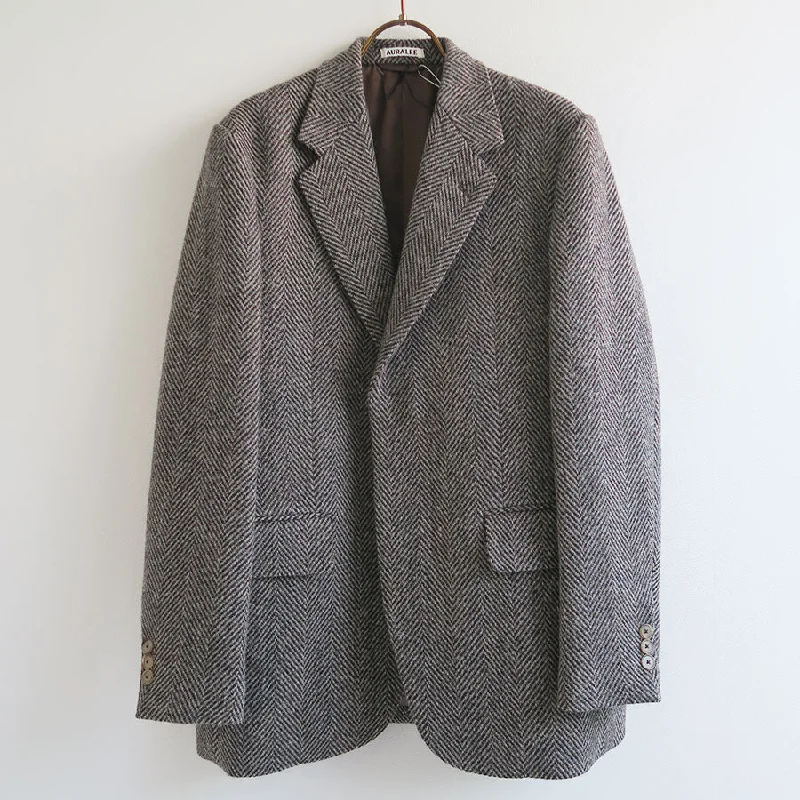 【AURALEE/オーラリー】<br>LAMA SHETLAND WOOL TWEED OVER JACKET <br>A24AJ06LS Front Pockets Side Pockets Patch Pockets