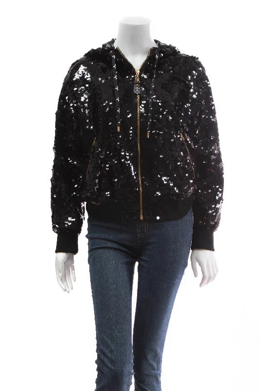 LV Night Sequin Hoodie- Size 38 Hoodie with Hidden Zipper Minimalist Clean