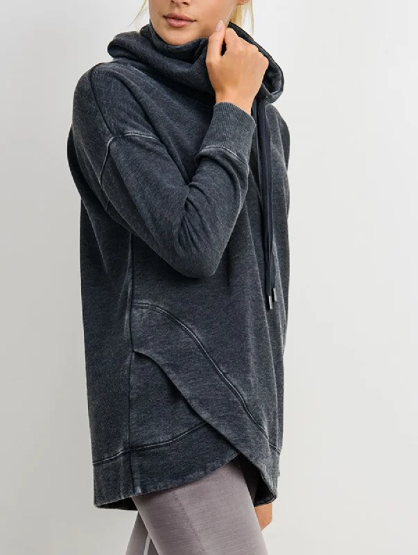 Breathe In Layered Sweatshirt in Charcoal Hoodie with Drawstring Waist Adjustable Fitted