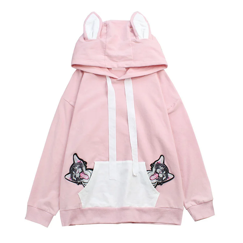 Cat embroidered hoodie YV5614 Hoodie with Thumb Holes Functional Cozy