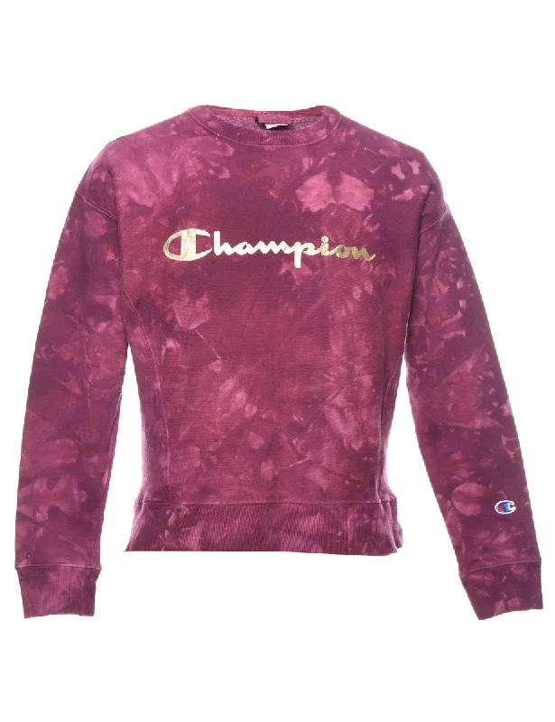 Champion Tie-dye Printed Plum & Gold Sweatshirt - S Hoodie with Hem Ribbing Snug Secure