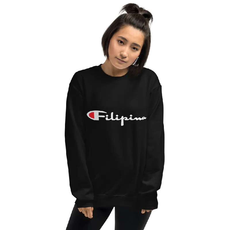 Filipina Crewneck Sweatshirt Hoodie with Metallic Shiny Futuristic