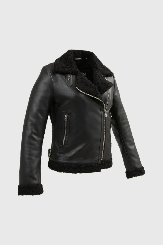 First Manufacturing Chelsea - Women's Leather Jacket, Black Lace Jacket Ribbed Jacket Sequined Jacket