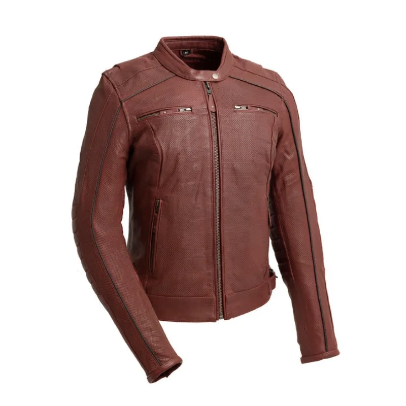 First Manufacturing Jada - Women's Perforated Leather Motorcycle Jacket, Oxblood Nylon Jacket Polyester Jacket Spandex Jacket