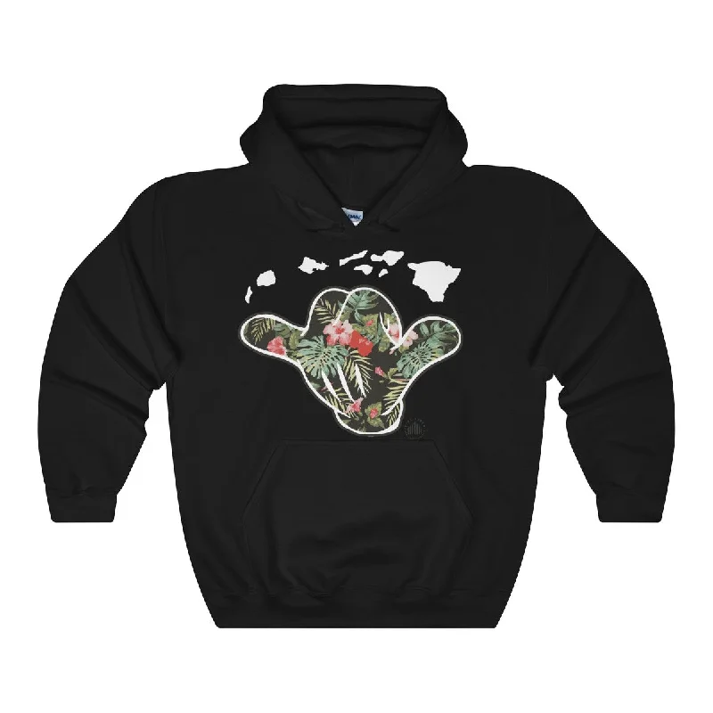 Hawaii Shaka Floral Unisex Heavy Blend™ Hooded Sweatshirt Hoodie with Oversized Fit Loose Comfortable