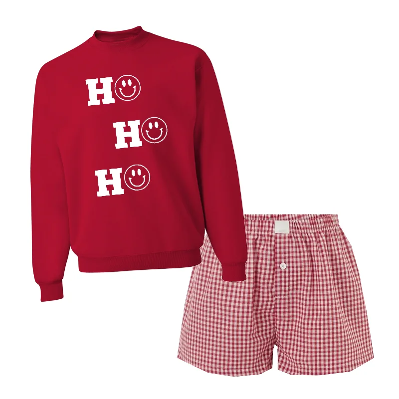 HO HO HO Red Sweatshirt Checkered Boxer Set Hoodie with Mesh Breathable Sporty