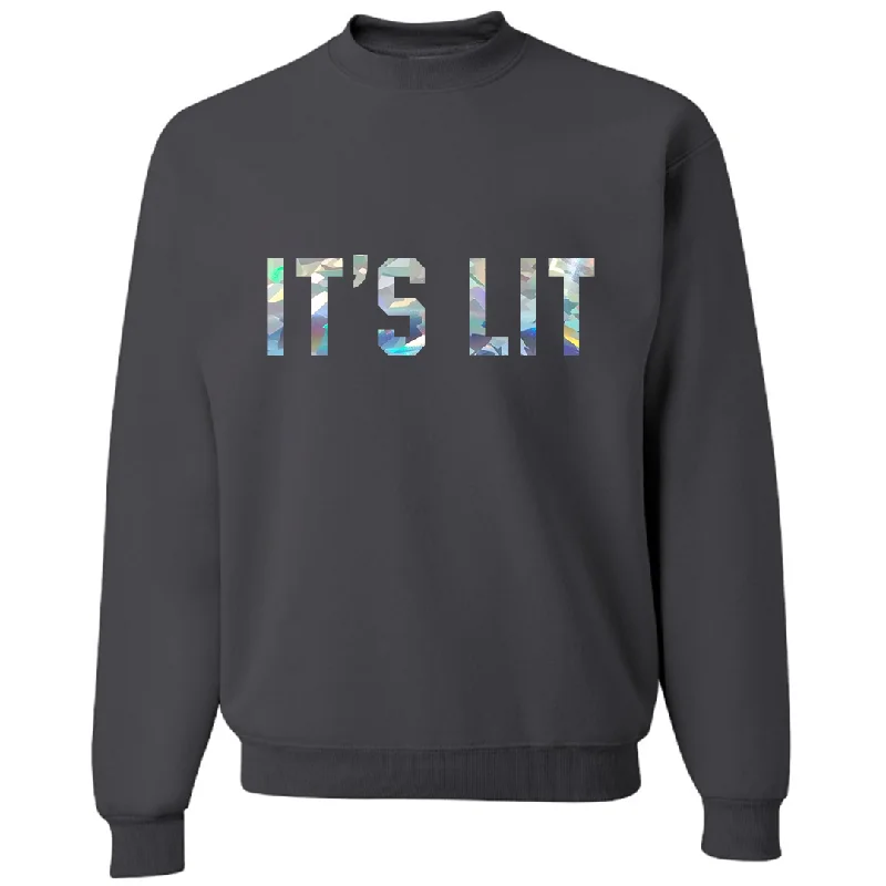 It's LIT Grey and Iridescent Slouchy Unisex Sweatshirt Hoodie with Belted Waist Structured Tailored