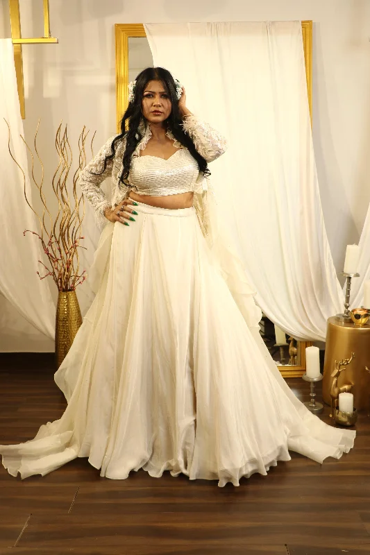 IVORY LEHENGA WITH JACKET SET Cardigan Sweater Pullover