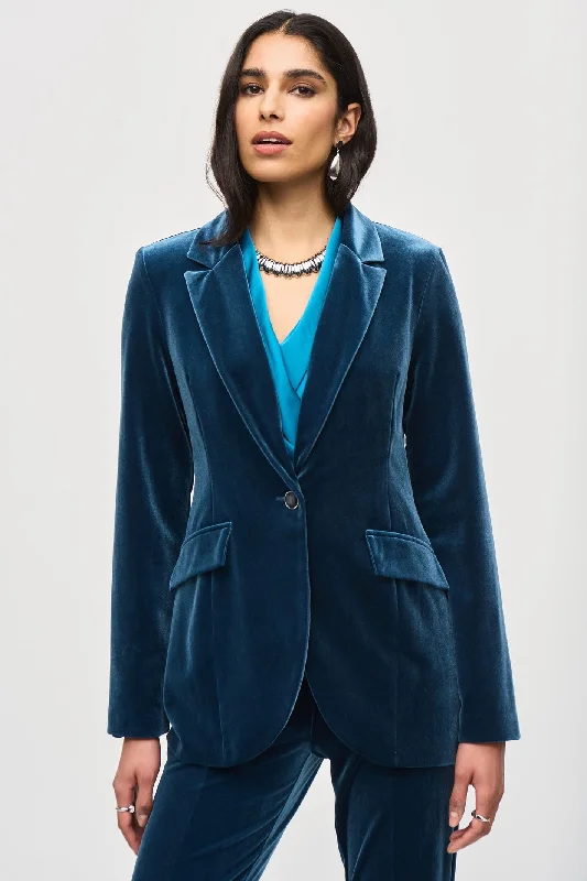 Joseph Ribkoff 243286 Nightfall Blue Velvet Blazer Jacket Elasticated Jacket Padded Jacket Insulated Jacket