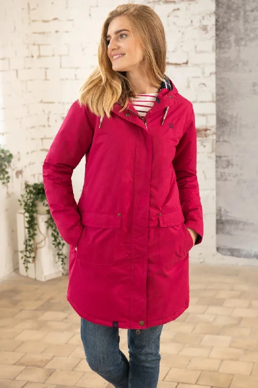 Lighthouse Long Iona Jacket-RASPBERRY Front Pockets Side Pockets Patch Pockets