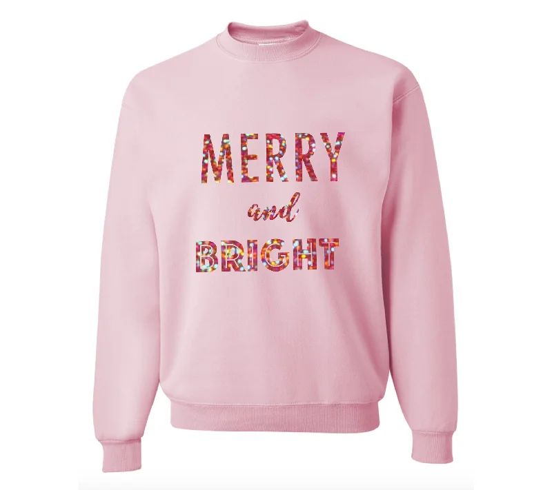 Merry and Bright Christmas Pink Sweatshirt Hoodie with Button Classic Timeless