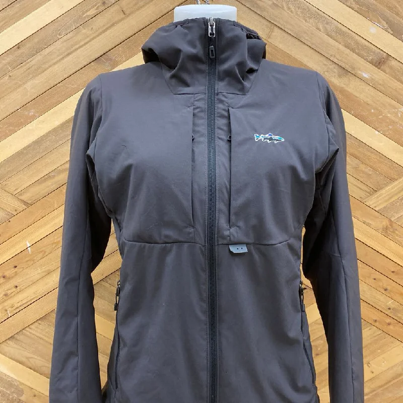 Patagonia - Women's Tough Puff Hoody Jacket - MSRP $315: Dark Grey/Light Purple-women-SM Wool Jacket Cashmere Jacket Tweed Jacket