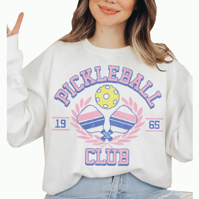 Pickleball Club White Oversized Sweatshirt Hoodie Sweatshirt Pullover