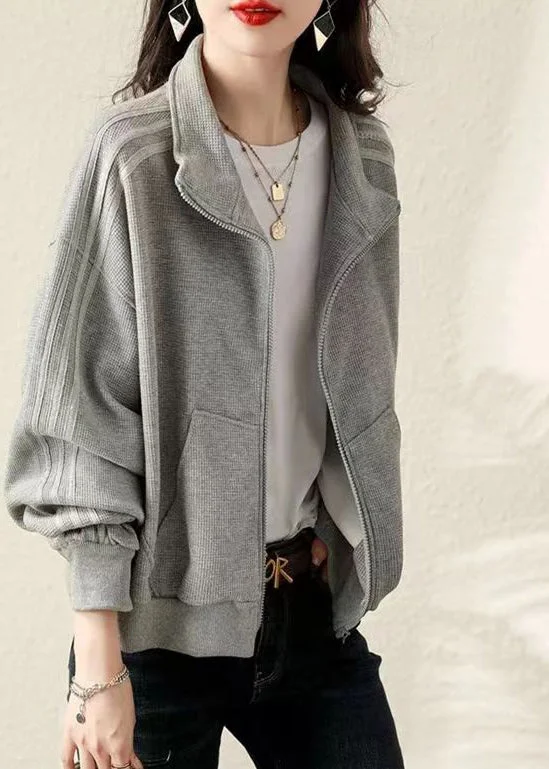 Plus Size Grey Oversized Cotton Sweatshirt Coat Fall Hoodie with Lining Warm Insulated