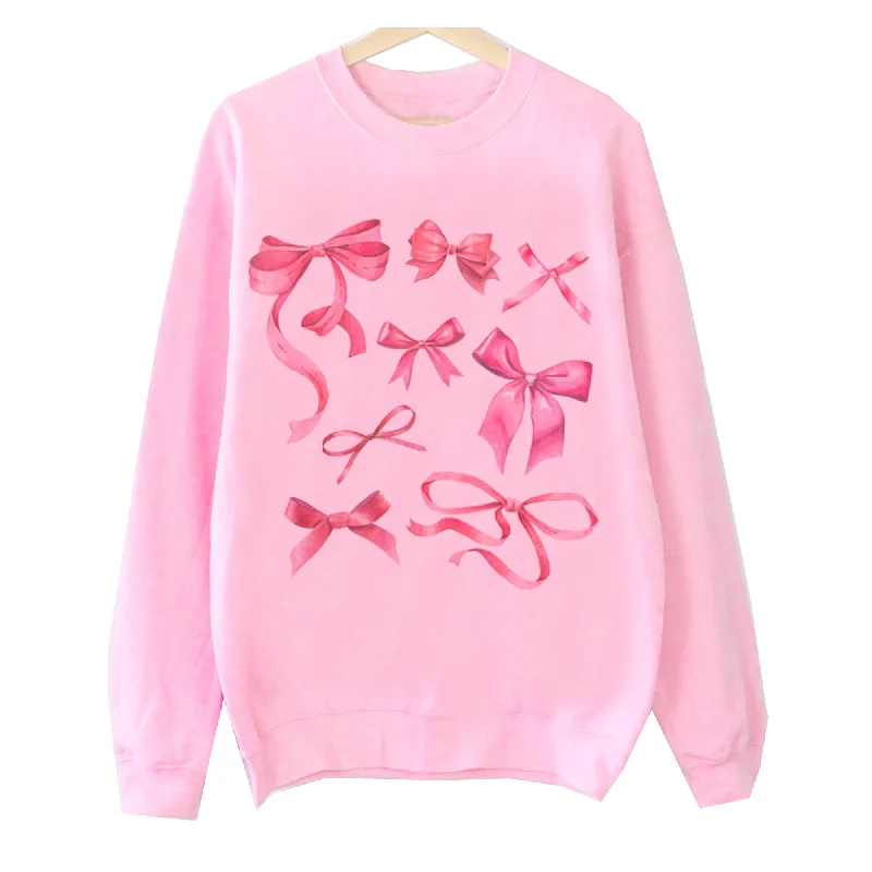 Ribbon and Bows Pink Sweatshirt Hoodie with Contrast Stitching Detailed Premium