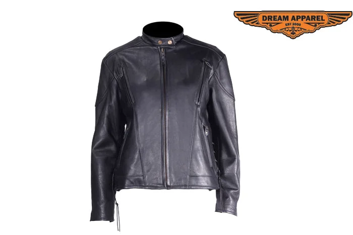 Women Heavy Duty Soft Leather Vented Racer Jacket Knit Fabric Woven Fabric Fleece Fabric