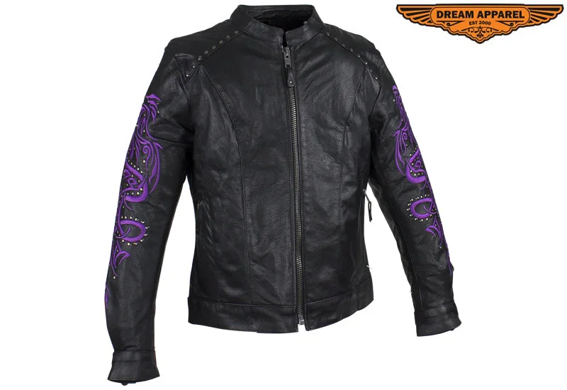 Women's Studded Racing Jacket with Purple Highlights Satin Jacket Silk Jacket Chiffon Jacket