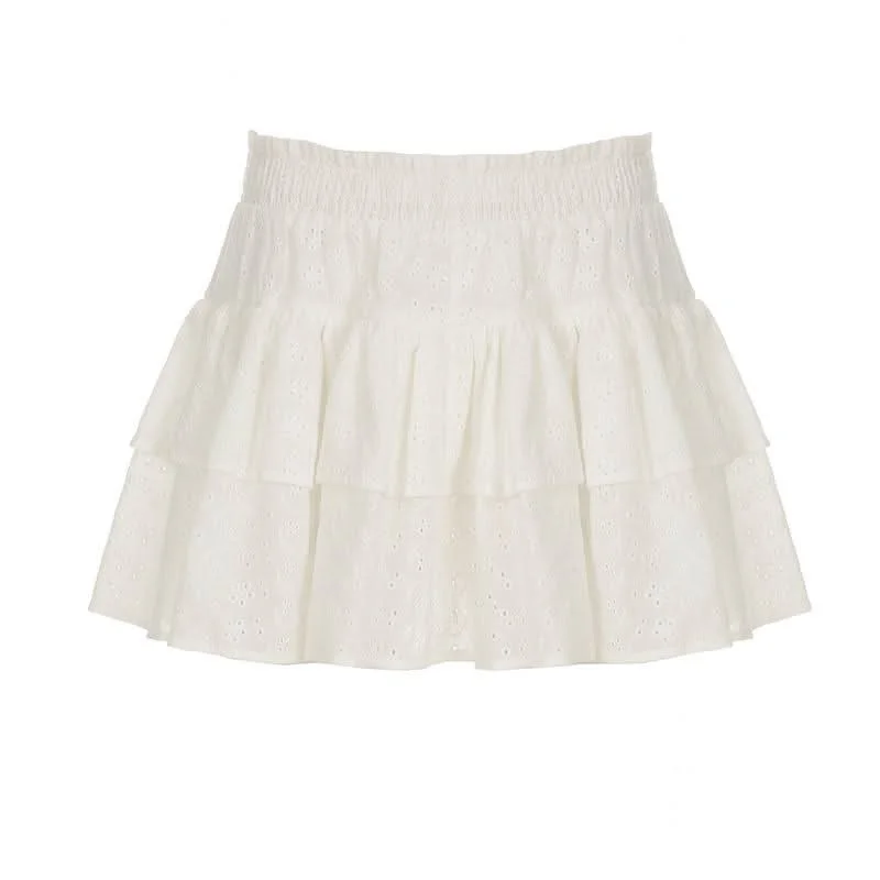 A line hollow out solid cut out mini skirt high waist skirt